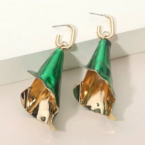 Petal Drop Red Green White Enamel Dangle Earrings - Holiday Ready! - Great Gift!